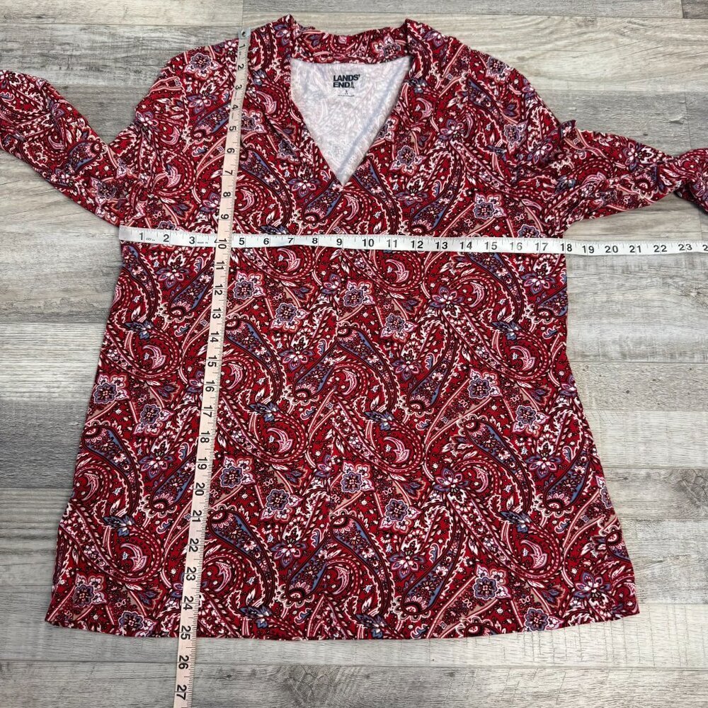 Land's End Red Blue Paisley 3/4 Sleeve V-Neck Knit Top R22 - Picture 3 of 6